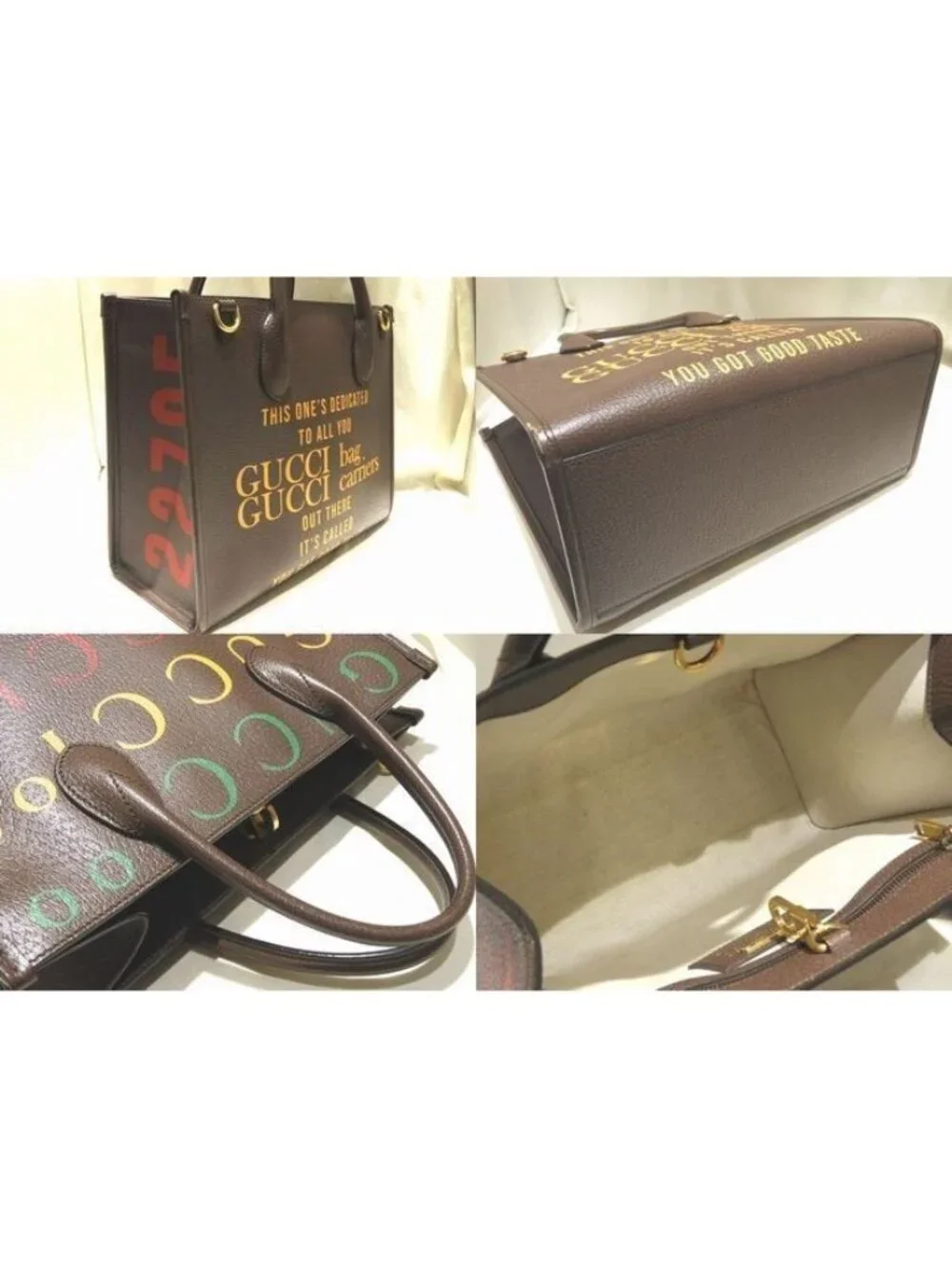 Gucci Tote Dark Brown Leather Paint Logo Handbag